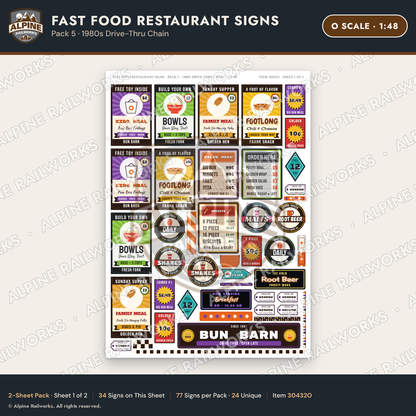 Alpine Railworks 30432O O Scale Fast Food Restaurant Signs