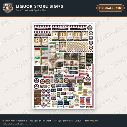 Alpine Railworks 30292HO HO Scale Liquor Store Signs - Wine