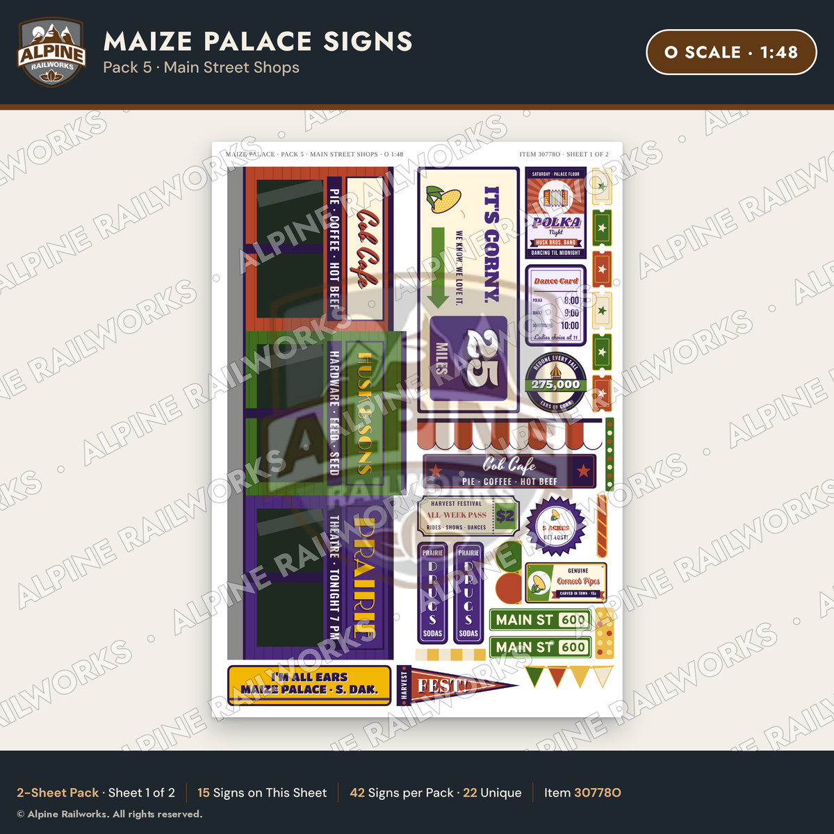 Alpine Railworks 30778O O Scale Roadside Signs - Corn Palace