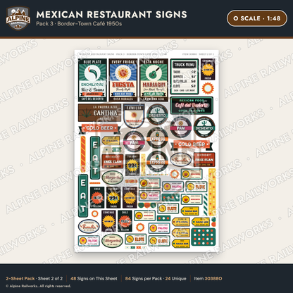Alpine Railworks 30388O O Scale Mexican Restaurant Signs