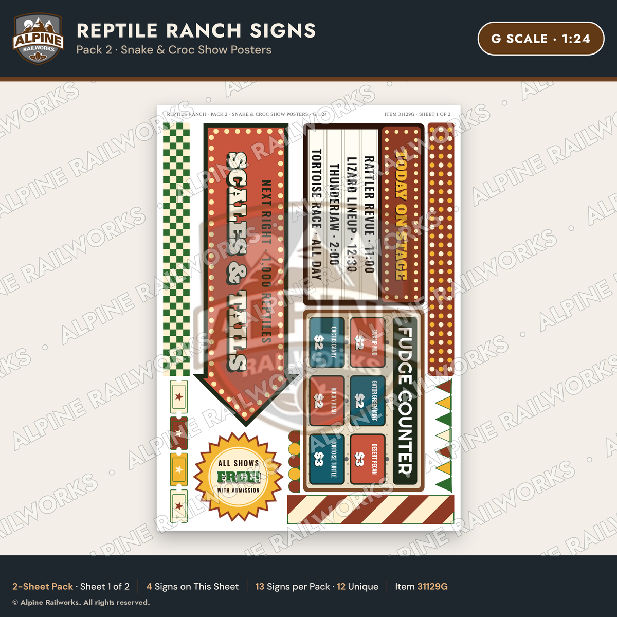 Alpine Railworks 31129G G Scale Roadside Signs - Reptile Zoo