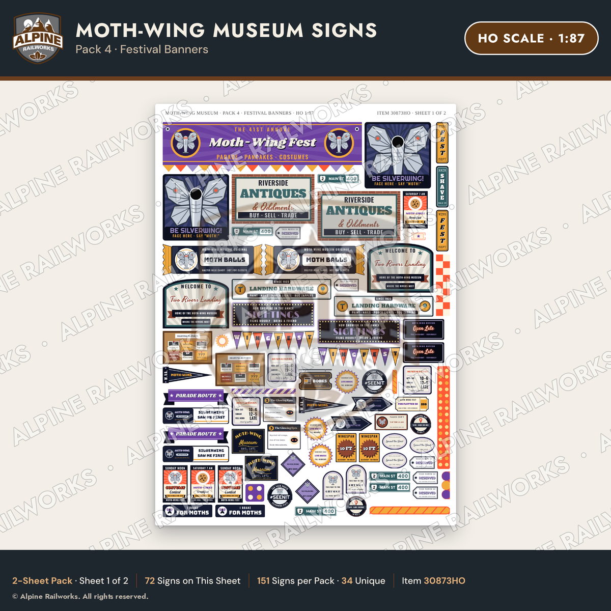 Alpine Railworks 30873HO HO Scale Roadside Signs - Mothman Museum
