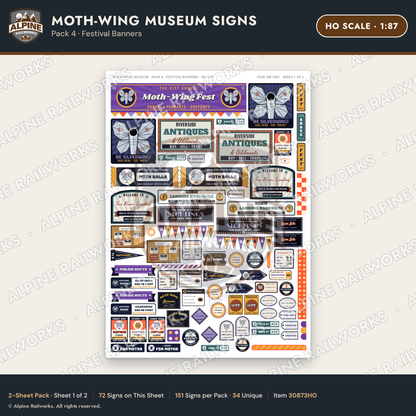Alpine Railworks 30873HO HO Scale Roadside Signs - Mothman Museum