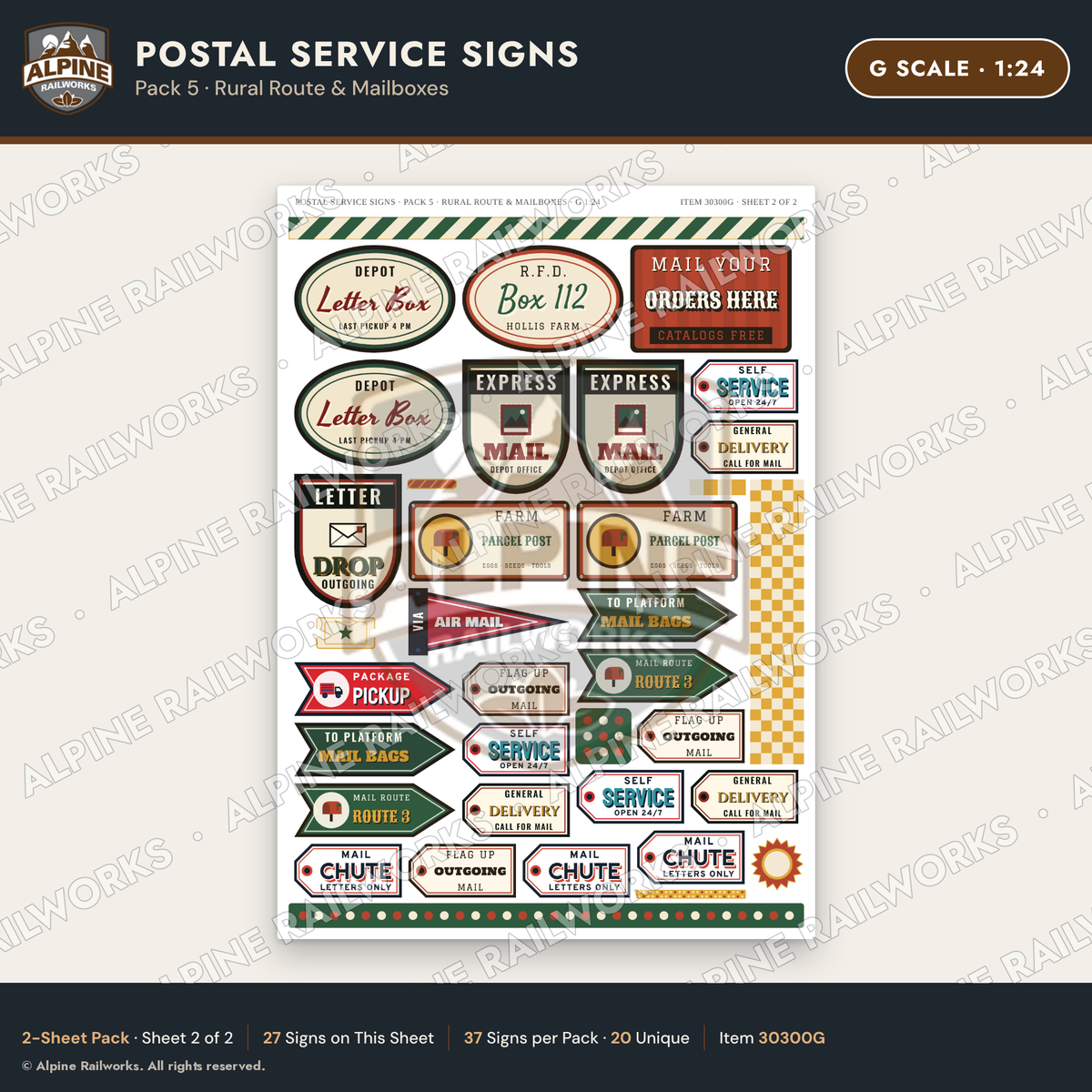 Alpine Railworks 30300G G Scale Postal Service Signs - Rural Route