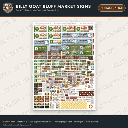 Alpine Railworks 30868N N Scale Roadside Signs - Goats on the Roof