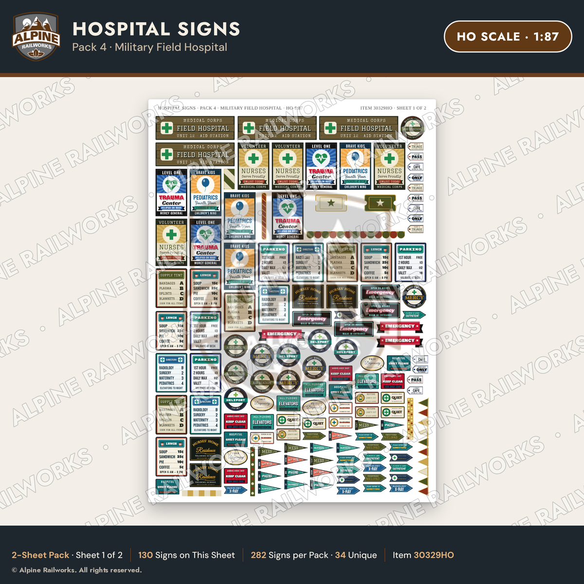 Alpine Railworks 30329HO HO Scale Hospital Signs