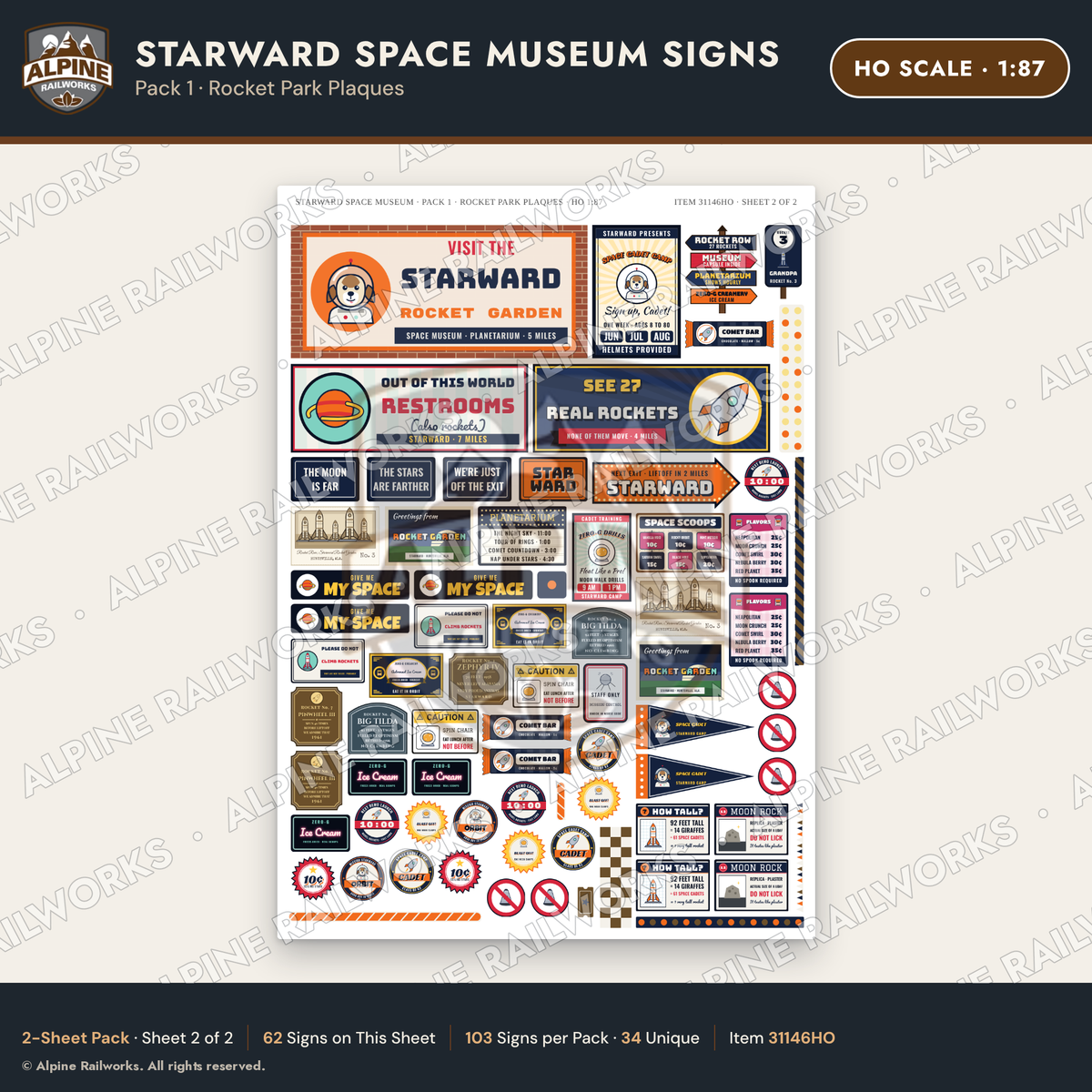 Alpine Railworks 31146HO HO Scale Roadside Signs - Space Museum