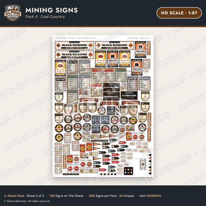 Alpine Railworks 30269HO HO Scale Mining Signs - Coal Country