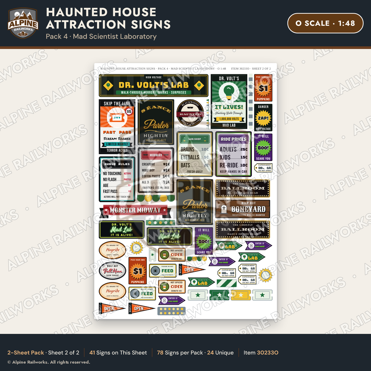 Alpine Railworks 30233O O Scale Haunted House Attraction Signs