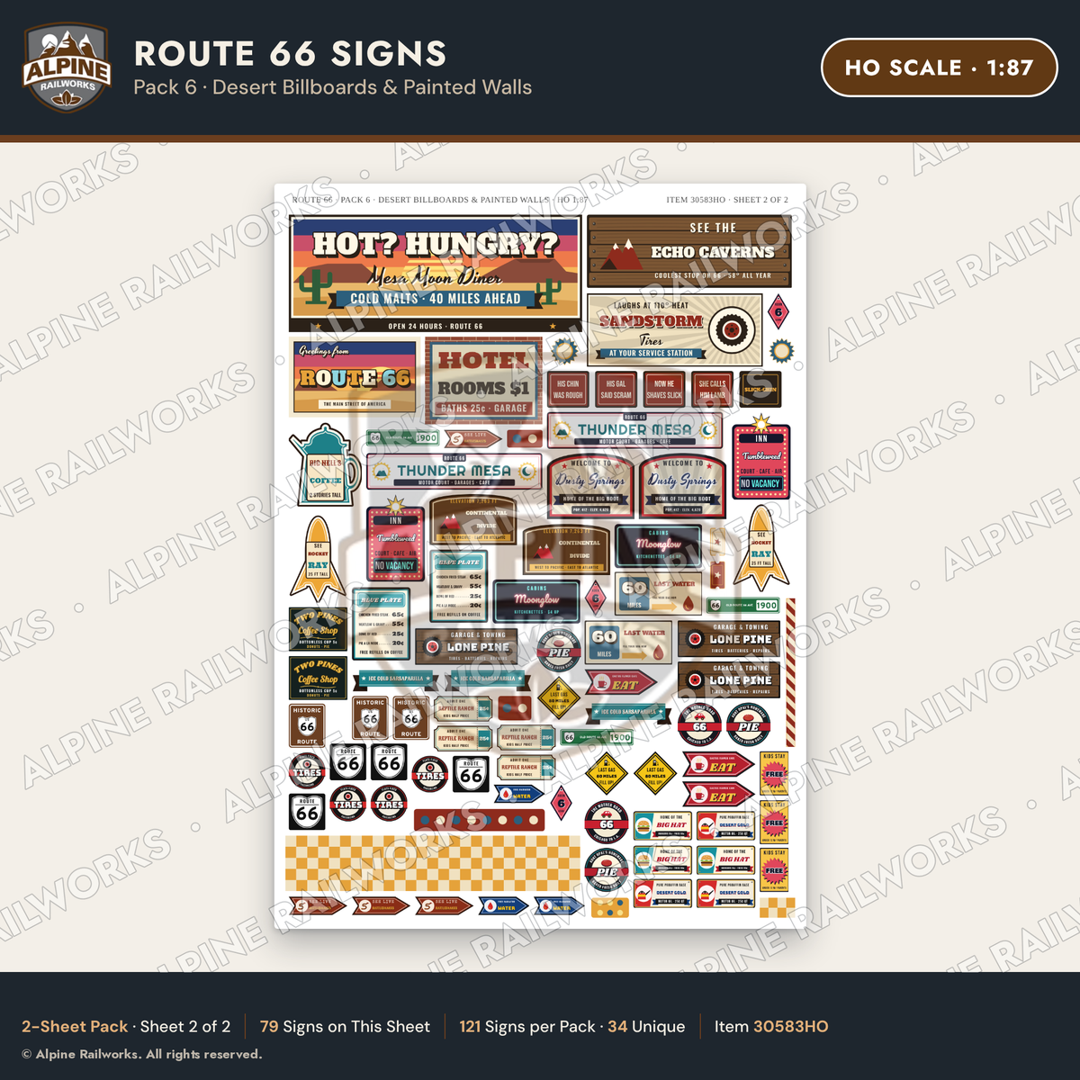 Alpine Railworks 30583HO HO Scale Route 66 Highway Signs