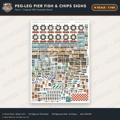 Alpine Railworks 30629N N Scale Fast Food Signs - Fish & Chips