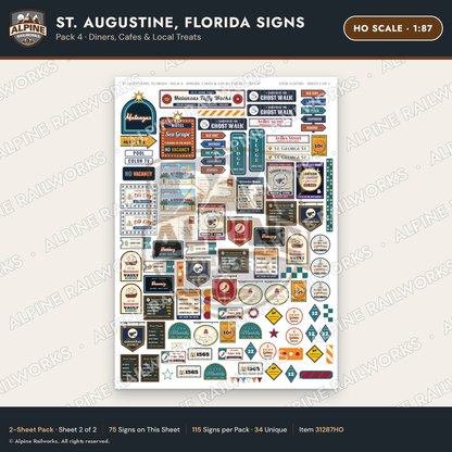 Alpine Railworks 31287HO HO Scale St. Augustine FL Signs - Diners