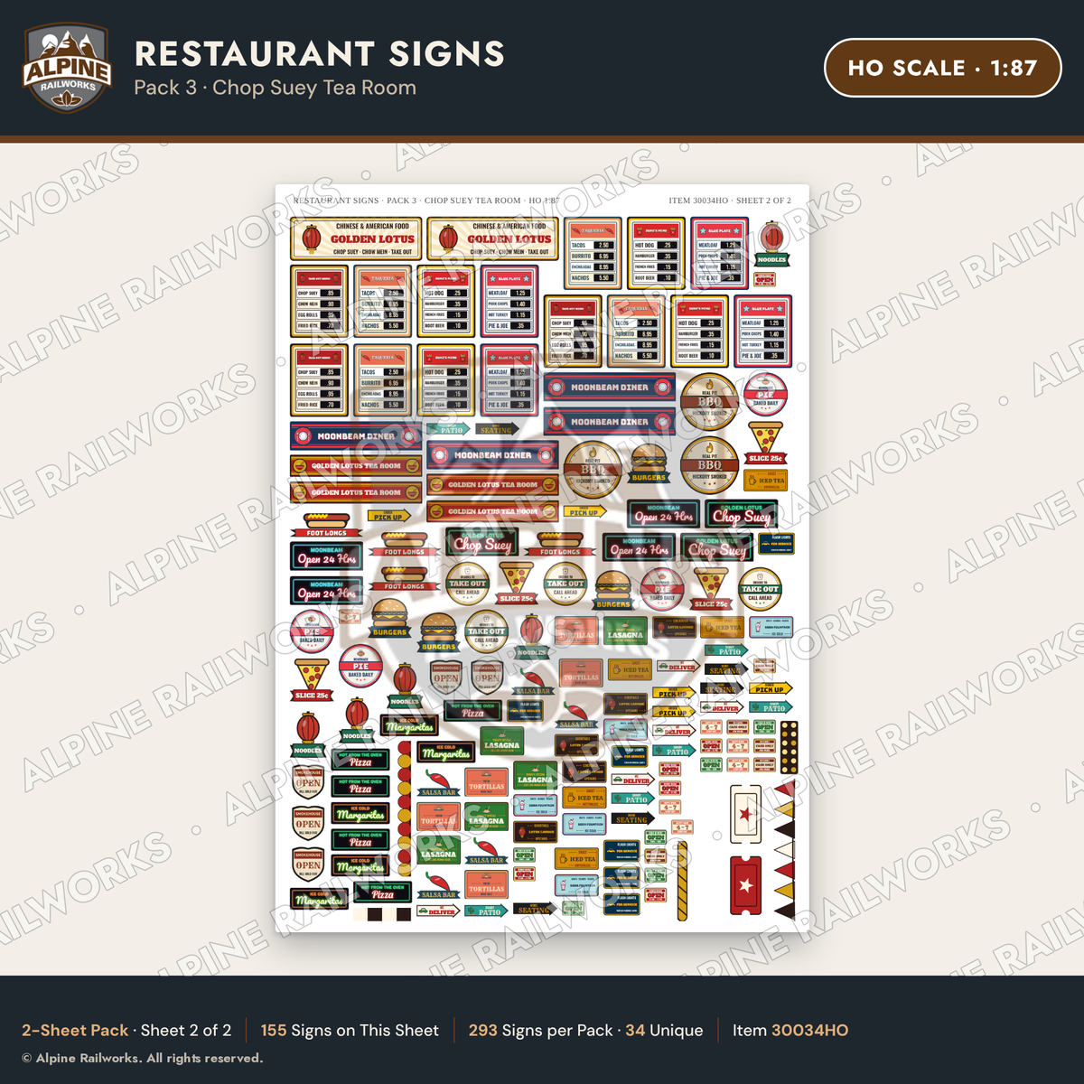 Alpine Railworks 30034HO HO Scale Restaurant Signs