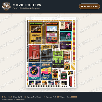 Alpine Railworks 30026G G Scale Movie Posters - 1930s Noir & Gangster