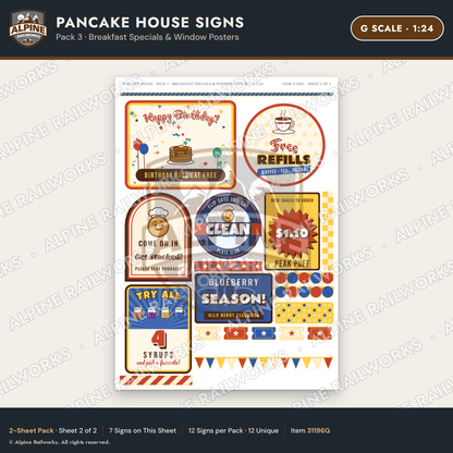 Alpine Railworks 31196G G Scale Pancake House Signs - Specials