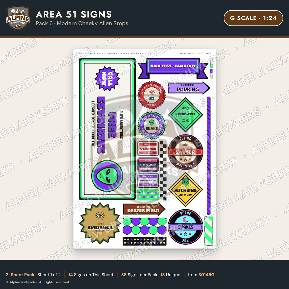 Alpine Railworks 30145G G Scale Area 51 Signs