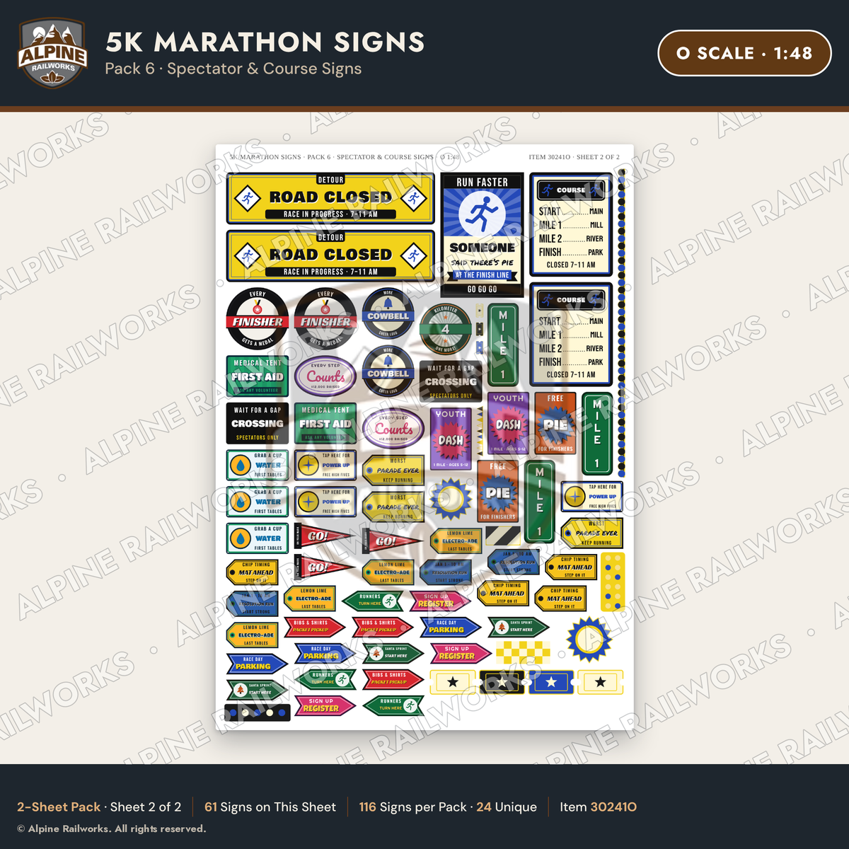 Alpine Railworks 30241O O Scale 5K Marathon Signs - Spectator & Course
