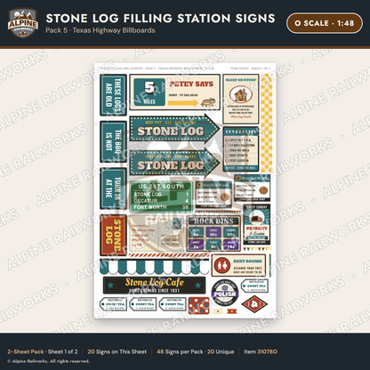 Alpine Railworks 31078O O Scale Roadside Signs - Petrified Wood