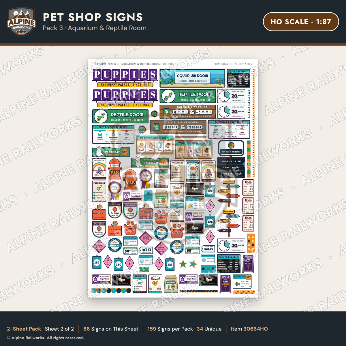 Alpine Railworks 30664HO HO Scale Pet Shop Signs - Aquarium