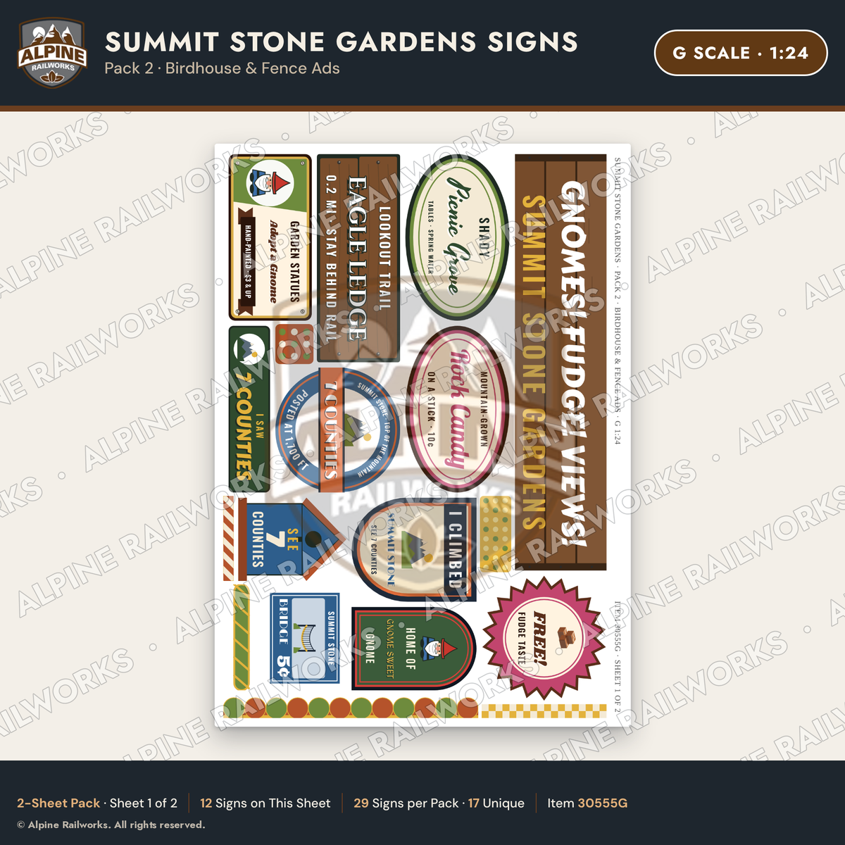 Alpine Railworks 30555G G Scale Roadside Signs - Rock Garden