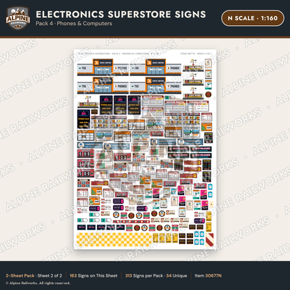 Alpine Railworks 30677N N Scale Electronics Superstore Signs - Phones