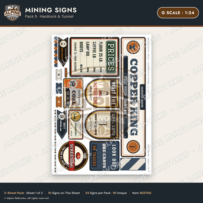 Alpine Railworks 30270G G Scale Mining Signs - Hardrock & Tunnel