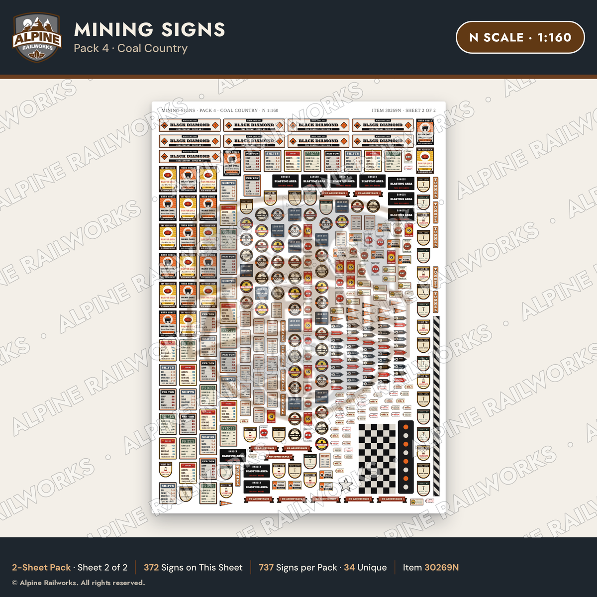Alpine Railworks 30269N N Scale Mining Signs - Coal Country