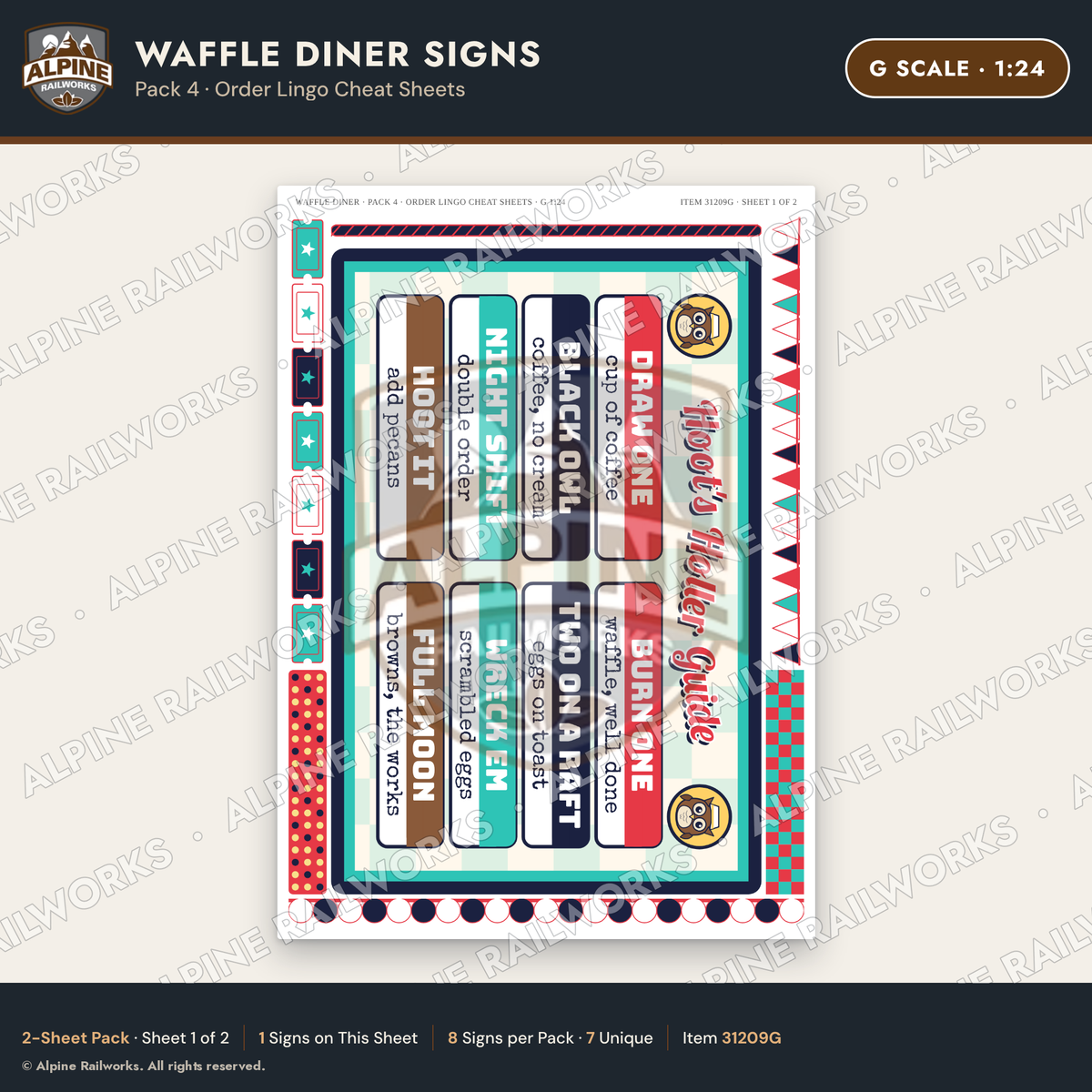 Alpine Railworks 31209G G Scale Waffle Diner Signs - Order Lingo