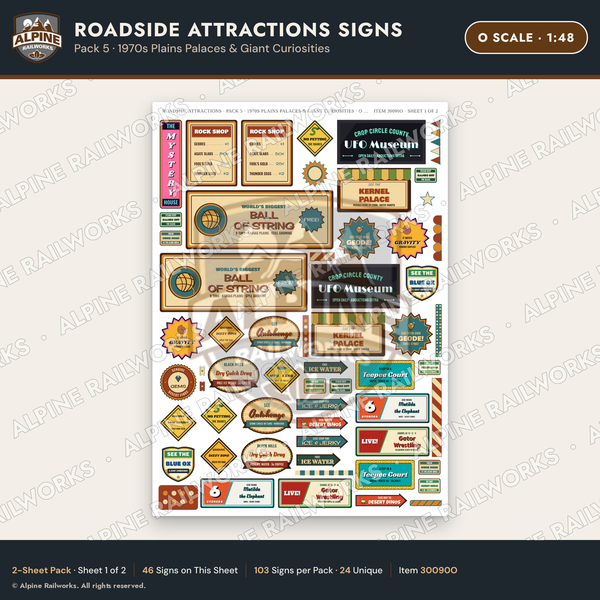 Alpine Railworks 30090O O Scale Roadside Attractions Signs
