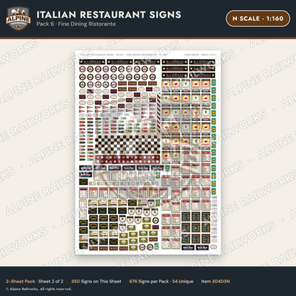 Alpine Railworks 30403N N Scale Italian Restaurant Signs