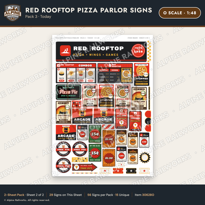 Alpine Railworks 30628O O Scale Restaurant Signs - Pizza Parlor