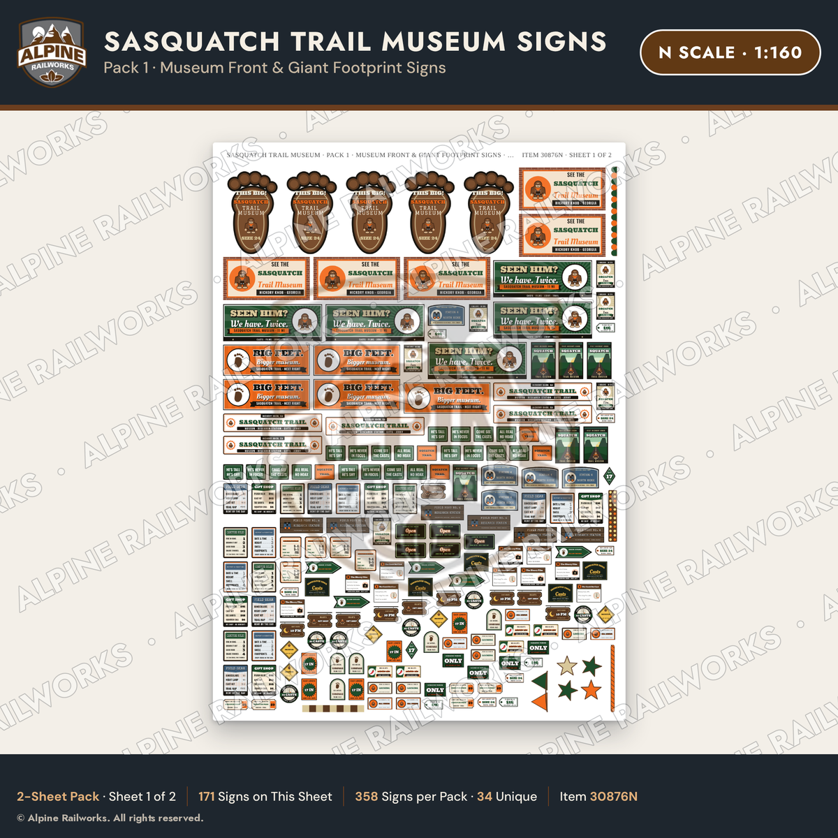 Alpine Railworks 30876N N Scale Roadside Signs - Bigfoot Museum