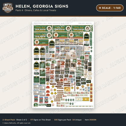 Alpine Railworks 31305N N Scale Helen GA Signs - Diners & Cafes