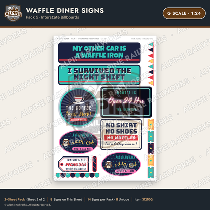 Alpine Railworks 31210G G Scale Waffle Diner Signs - Billboards
