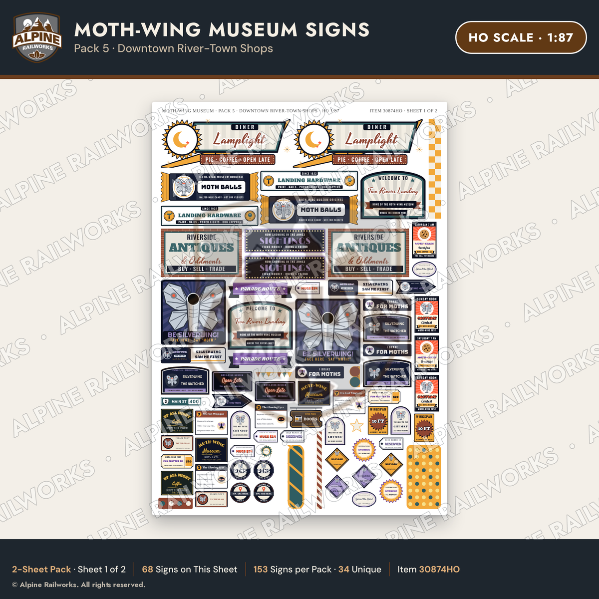 Alpine Railworks 30874HO HO Scale Roadside Signs - Mothman Museum