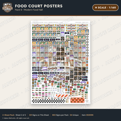 Alpine Railworks 30205N N Scale Food Court Posters - Modern Food Hall
