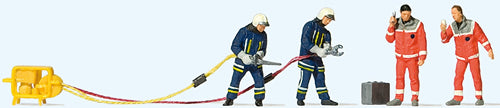Preiser 10625 HO Scale Firemen Rescue -- 4 Figures w/Shears & Spreaders