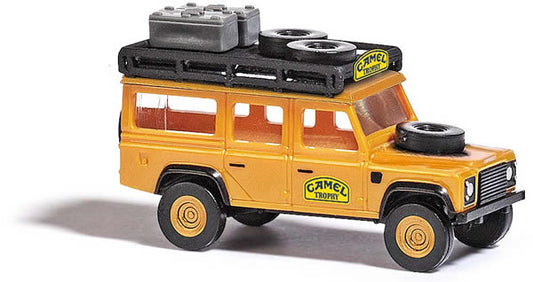 Busch 8382 N Scale Land Rover - Assembled -- Camel Trophy (yellow, German Lettering)