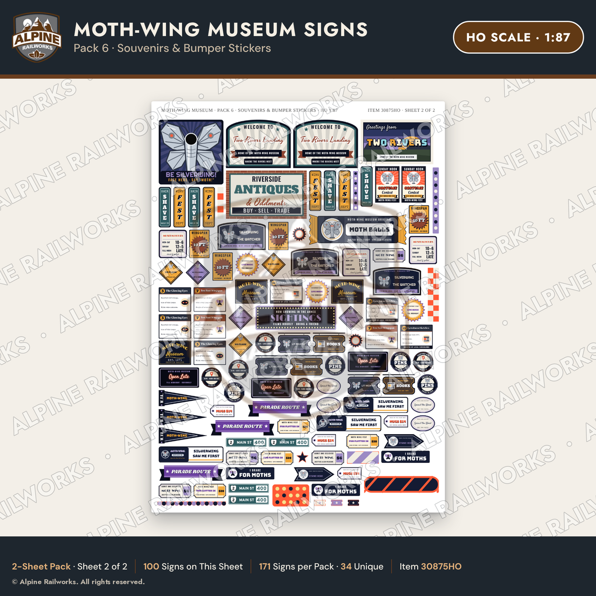 Alpine Railworks 30875HO HO Scale Roadside Signs - Mothman Museum
