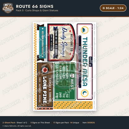 Alpine Railworks 30582G G Scale Route 66 Highway Signs - Curio Shops