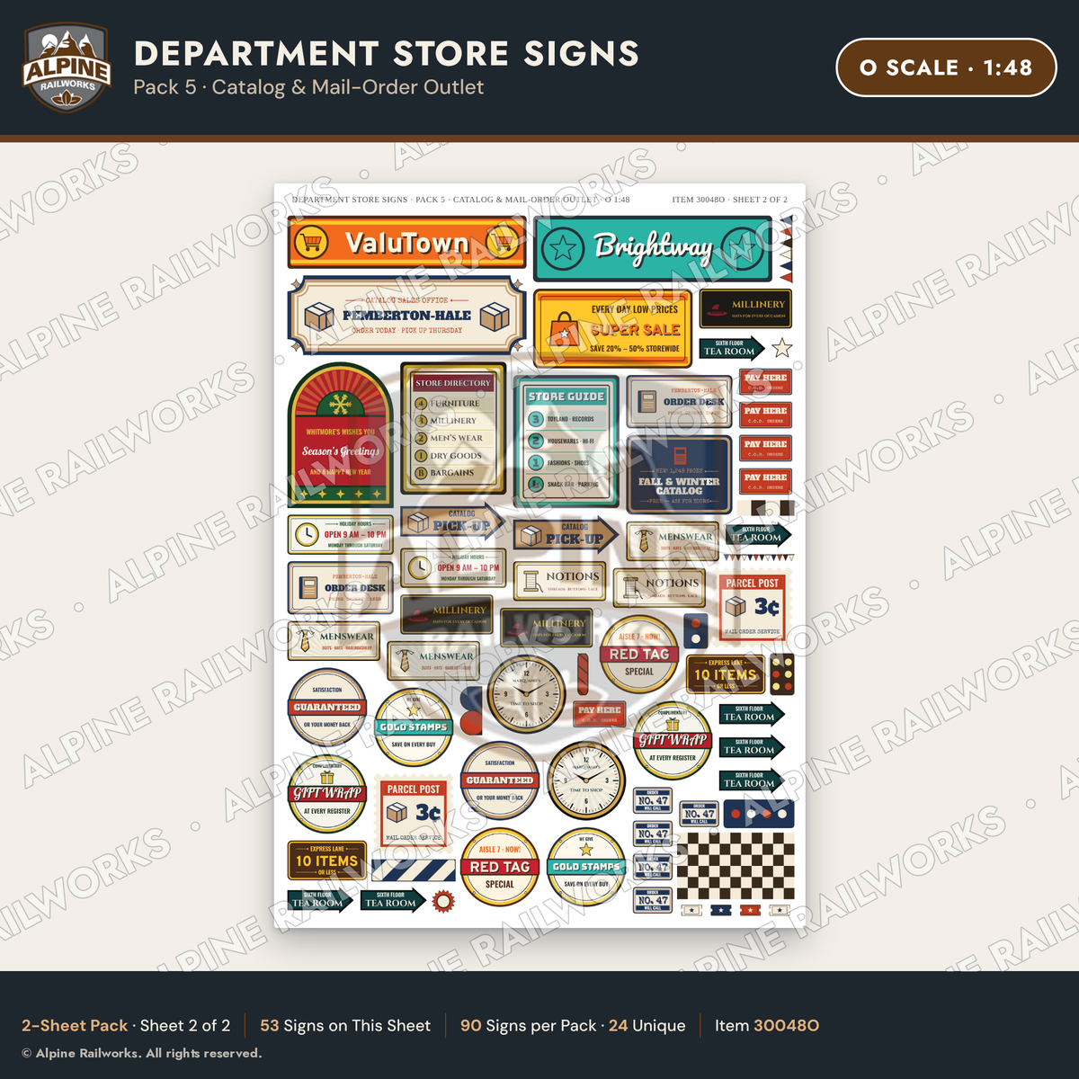 Alpine Railworks 30048O O Scale Department Store Signs - Catalog