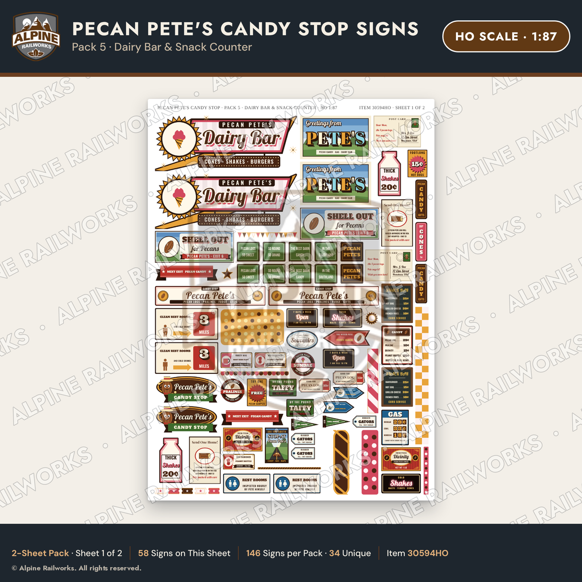 Alpine Railworks 30594HO HO Scale Roadside Signs - Pecan Candy Stop