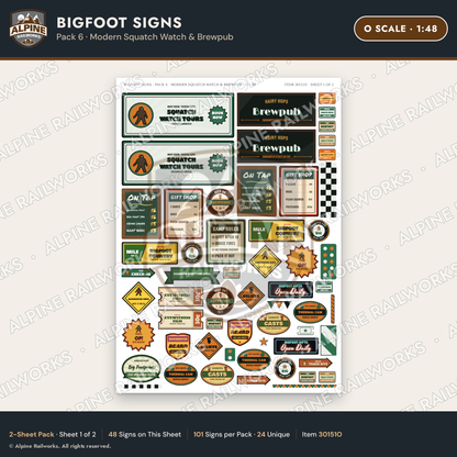 Alpine Railworks 30151O O Scale Bigfoot Signs - Modern Squatch Watch