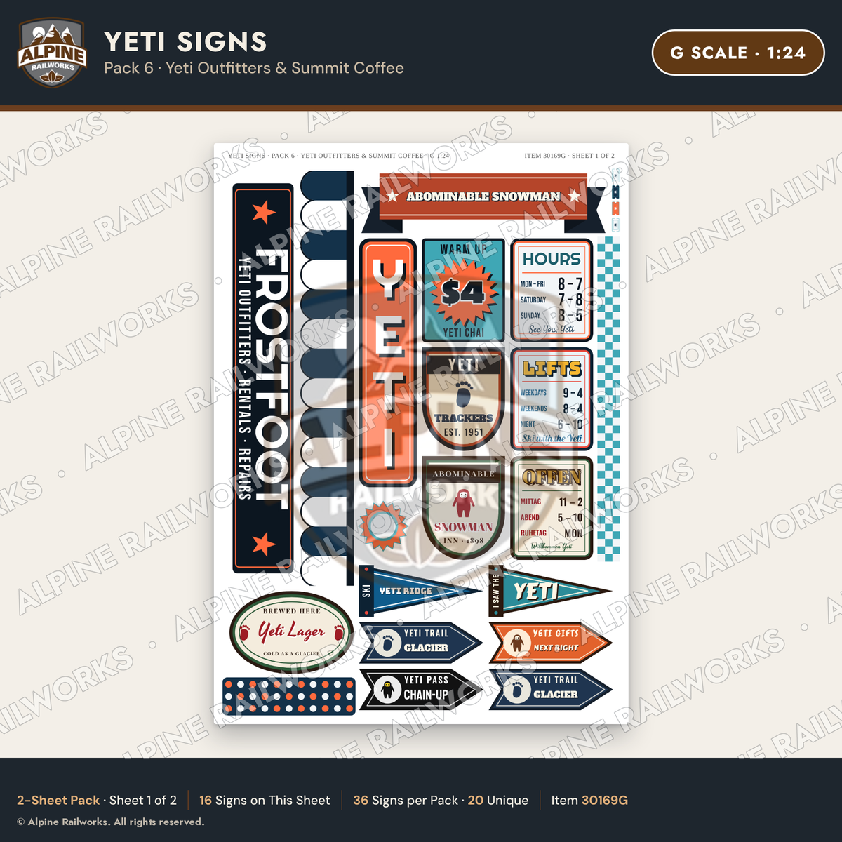 Alpine Railworks 30169G G Scale Yeti Signs - Yeti Outfitters