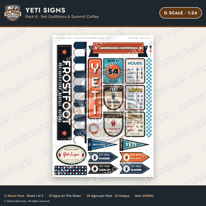Alpine Railworks 30169G G Scale Yeti Signs - Yeti Outfitters