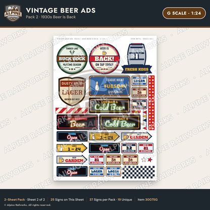 Alpine Railworks 30075G G Scale Vintage Beer Ads - 1930s Beer Is Back