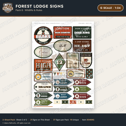 Alpine Railworks 30469G G Scale Forest Lodge Signs - Wildlife & Rules