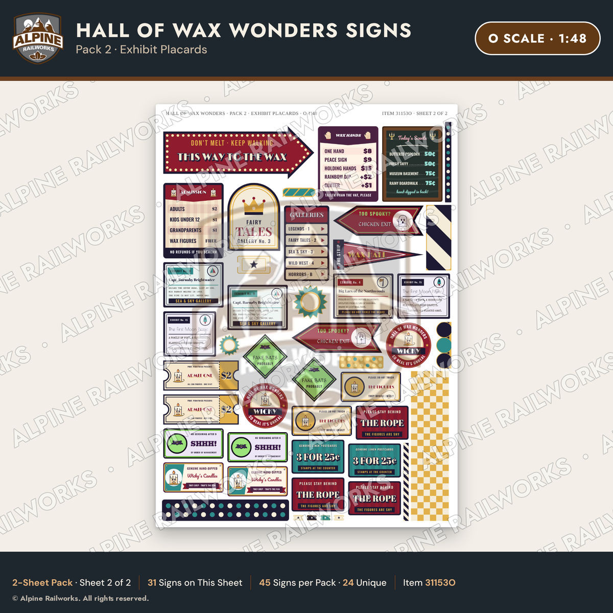 Alpine Railworks 31153O O Scale Roadside Attraction Signs - Wax Museum