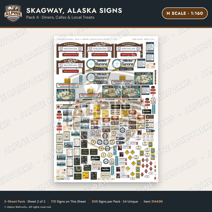 Alpine Railworks 31443N N Scale Skagway AK Signs - Diners & Cafes