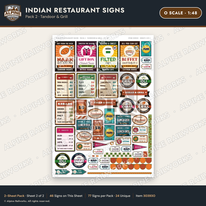 Alpine Railworks 30393O O Scale Indian Restaurant Signs - Tandoor